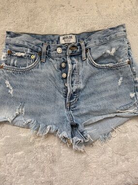 Agolde Parker Light Wash Distressed Denim Cutoff Shorts